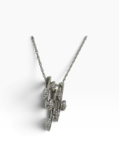 14K White Gold Cascade Waterfall Diamond Necklace .14CTW | 18" Length| 3.9 Grams