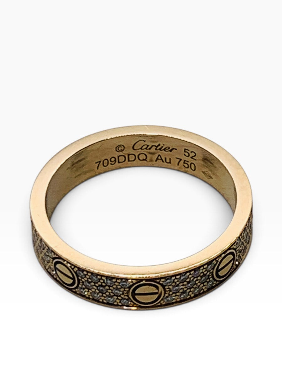 Cartier Love Ring Small Model Paved Au 750 18K Rose Gold Size 52 4mm Width
