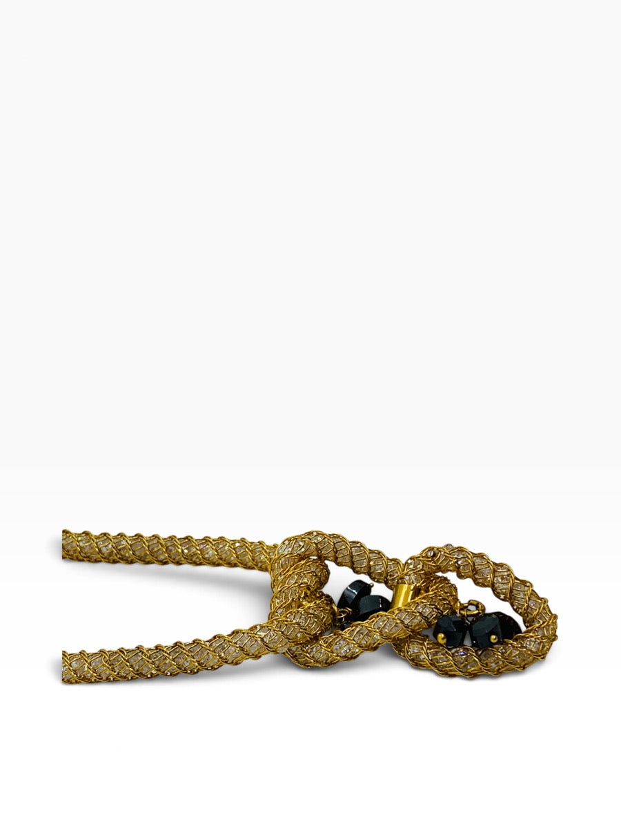 22K Yellow Gold Byzantine Braided Knot Necklace w/ Woven Stones 25.8 Gr | 17"