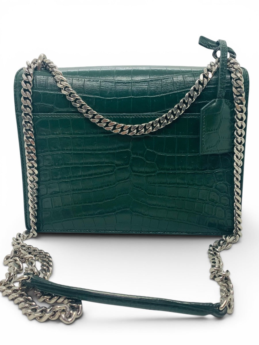 Yves Saint Laurent Sunset Green Crocodile Shoulder Bag Chain Strap