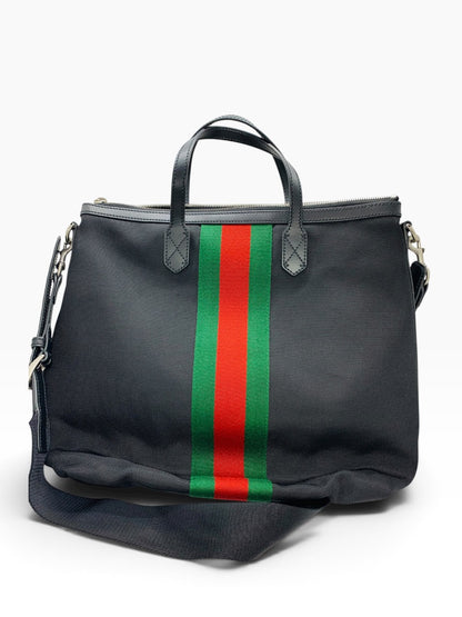 GUCCI Sherry Line 619751 Leather Canvas 2Way Shoulder Tote Bag Black Italy