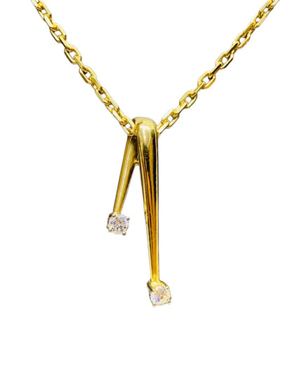 18K Yellow Gold Link Chain w/ Pendant | 7.7g | 0.12 CTW | 15"