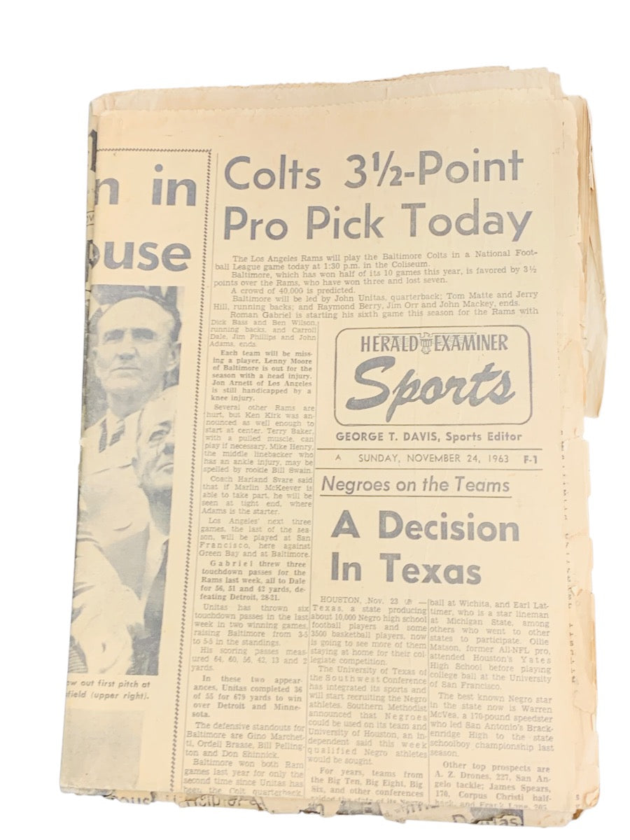 L.A Times Vintage Historic Newspaper of 1963 "Johnson Takes Over" from JFKs Assasination Day.