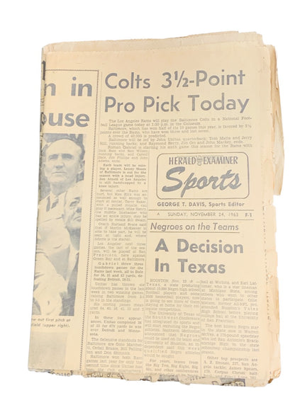 L.A Times Vintage Historic Newspaper of 1963 "Johnson Takes Over" from JFKs Assasination Day.