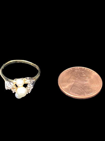 14K Yellow Gold/Diamond/Pearl Ring - 0.06tcw - Size 5 - 2.3g