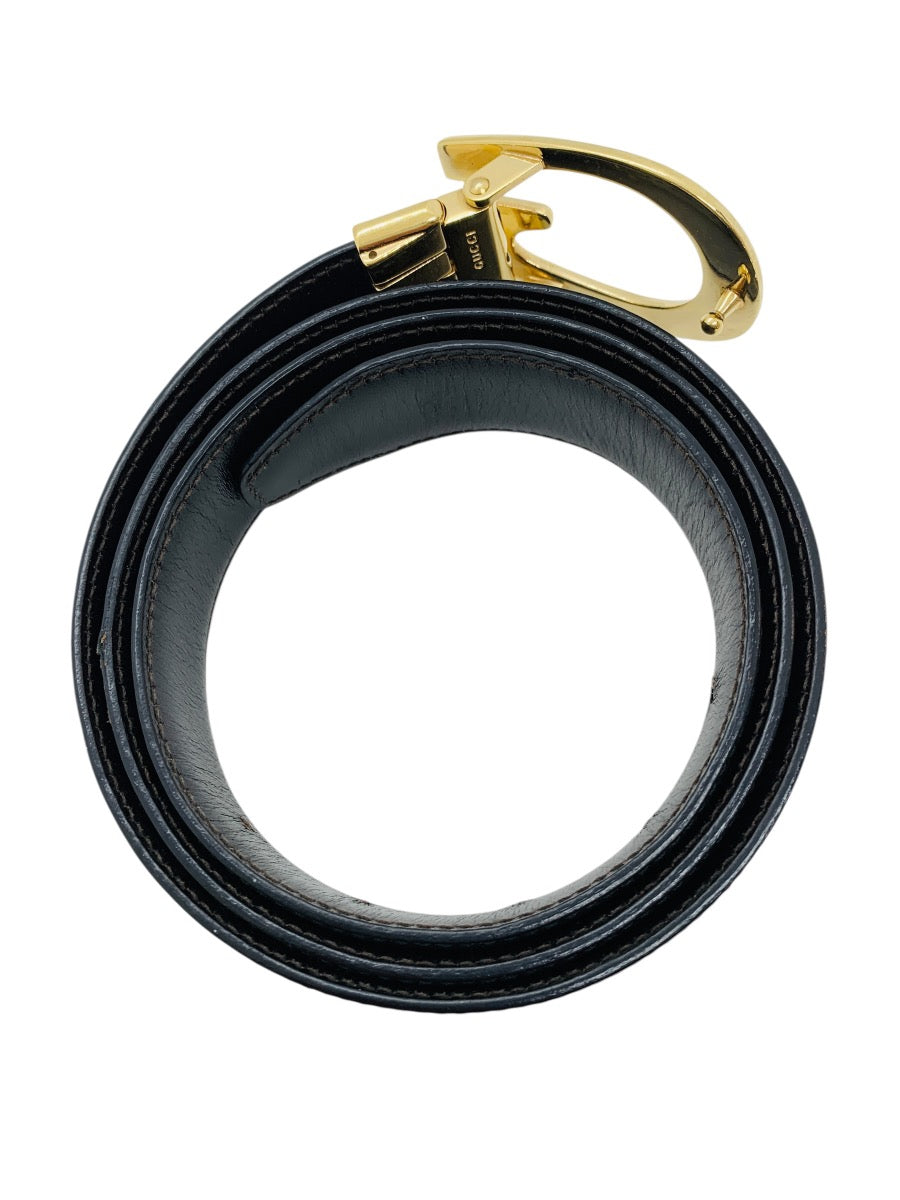Gucci Buckle Leather Metal Black Belt Size 34