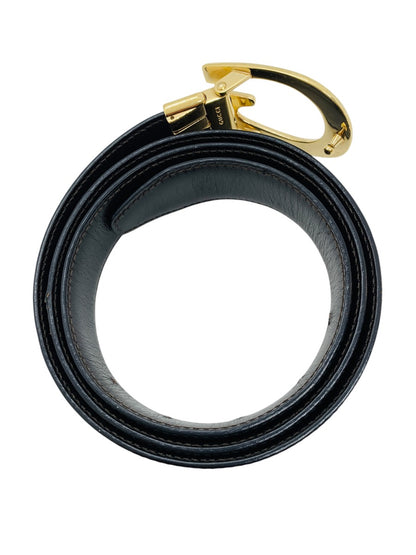 Gucci Buckle Leather Metal Black Belt Size 34