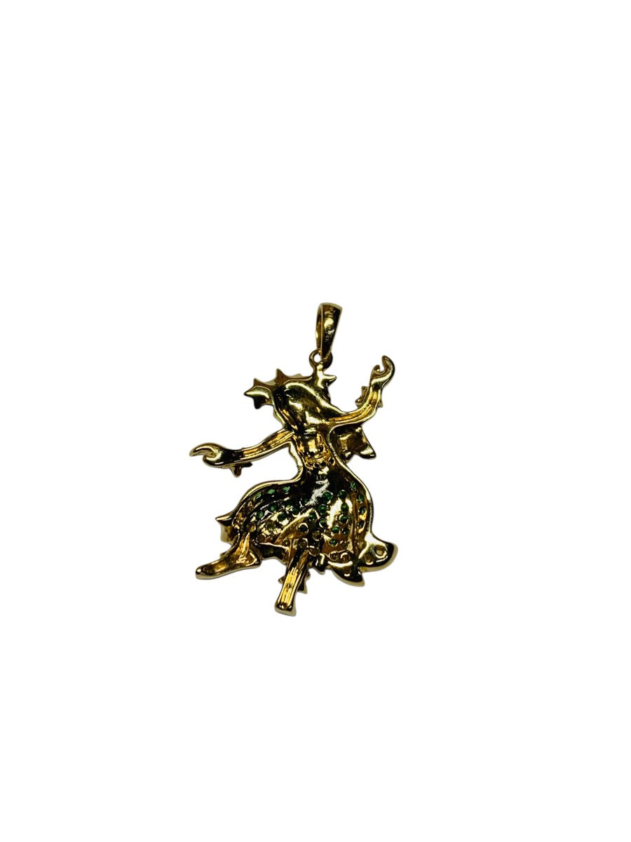 14K Yellow Gold Hawaiian Dancing Lady Dias/ Colored Stones