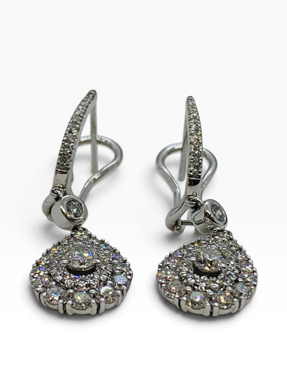 14K White Gold Diamond Dangling Pear Earrings w/ Round Dias .91 TCW | 5.6 Grams