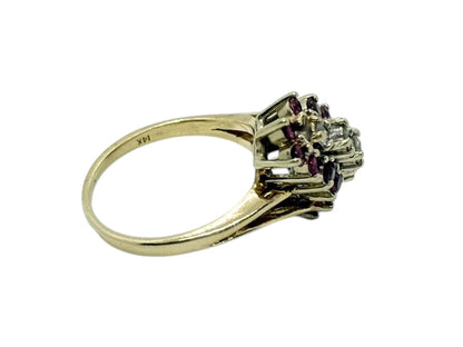 14K Yellow Gold Lady's Ruby/Diamond Cluster Ring | Size 7.25 | 5.7g
