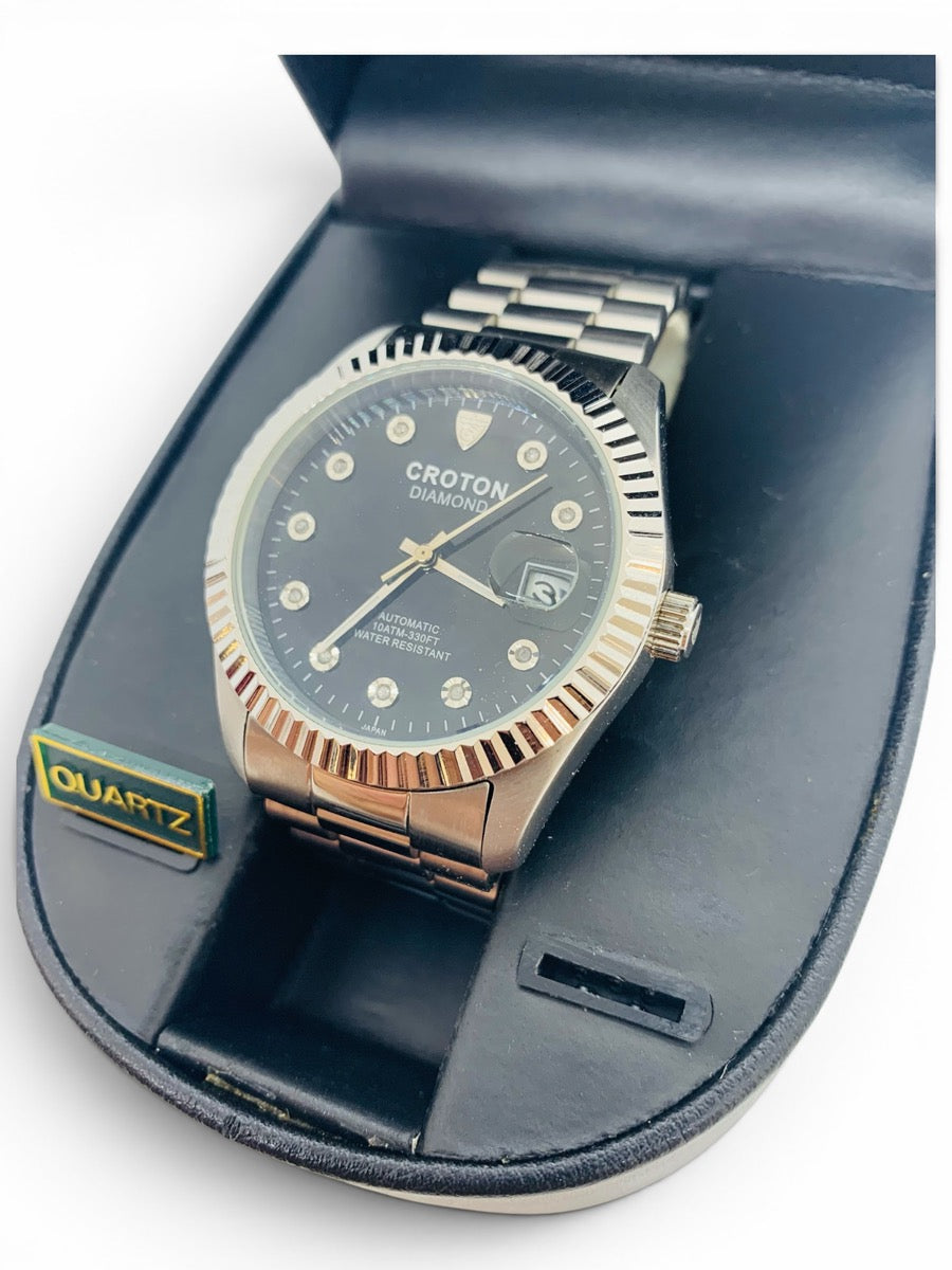 Croton Diamond Automatic Men’s Watch – Black Dial 10ATM-330FT