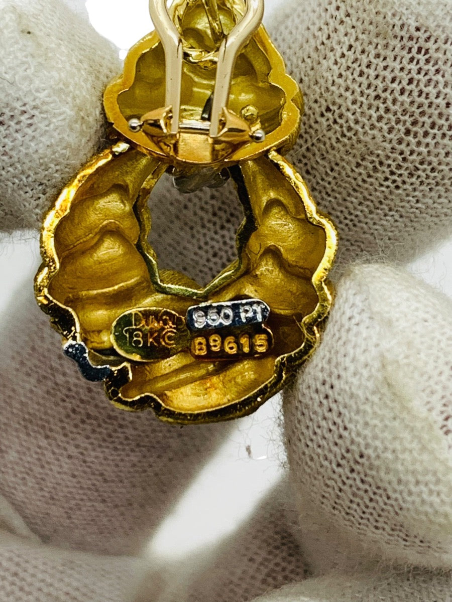 Henry Dunay Sabi 18k/Plat Two-Tone Brushed Knot-Style Clip Earrings