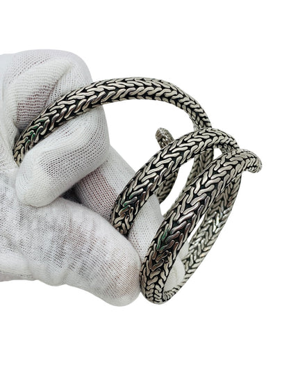 John Hardy .925 Sterling Silver 18k Gold Four row coil pave Diamond Wrap Bracelet