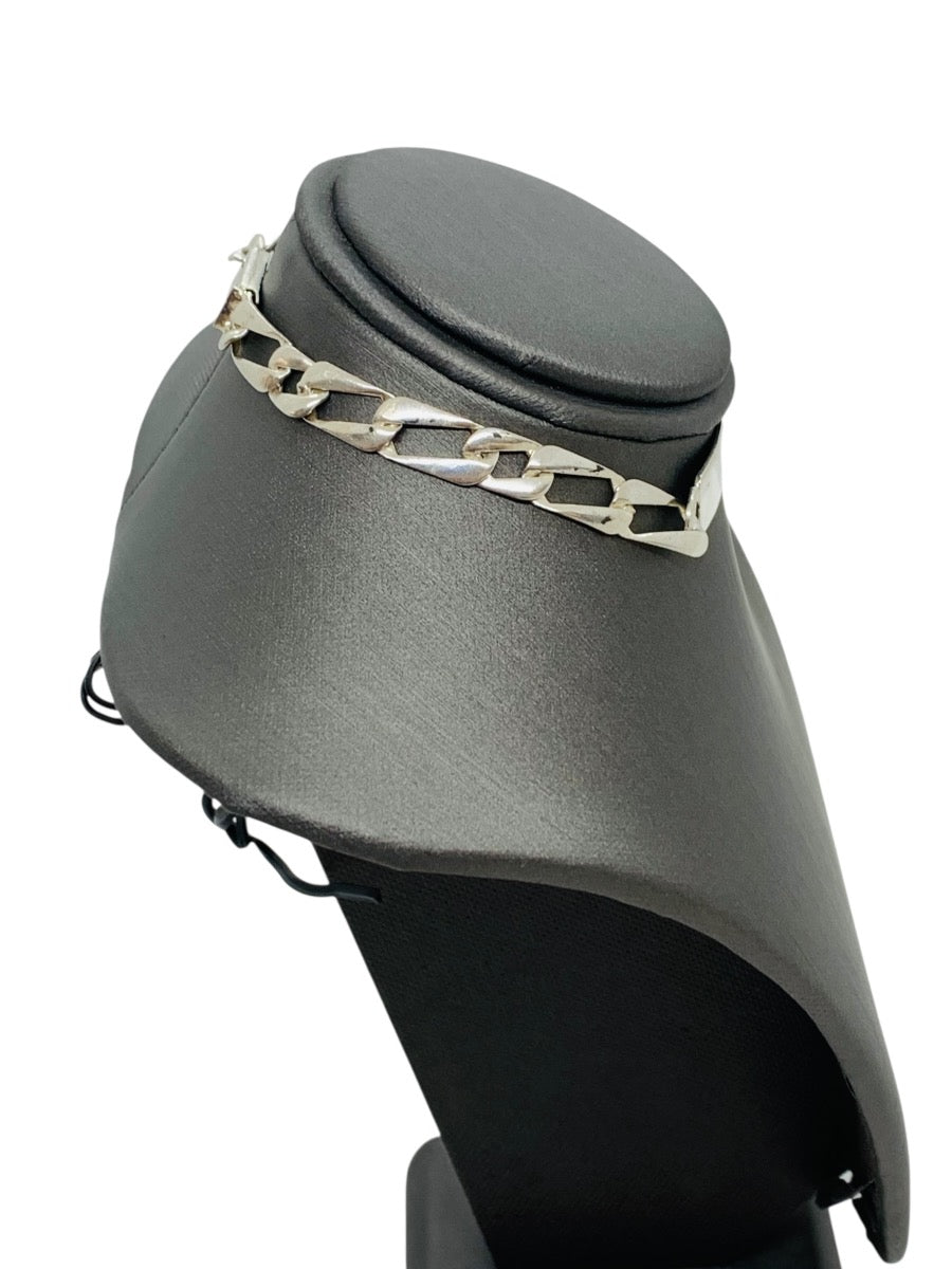 .925 Figaro ID Sterling Silver Bracelet (8.5g)