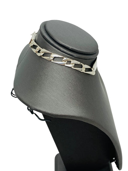 .925 Figaro ID Sterling Silver Bracelet (8.5g)