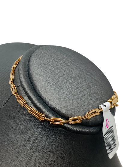 18K Yellow Gold Rectangular Paper Clip Bracelet | Size 7 | 3.9g