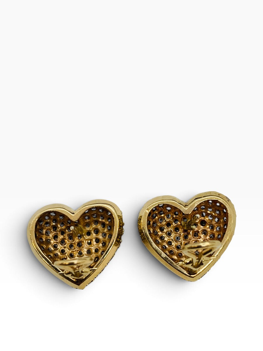 14K Yellow Gold Heart Diamond Cluster Earring Clip Back 13.5 Gr | 1.84 CTW