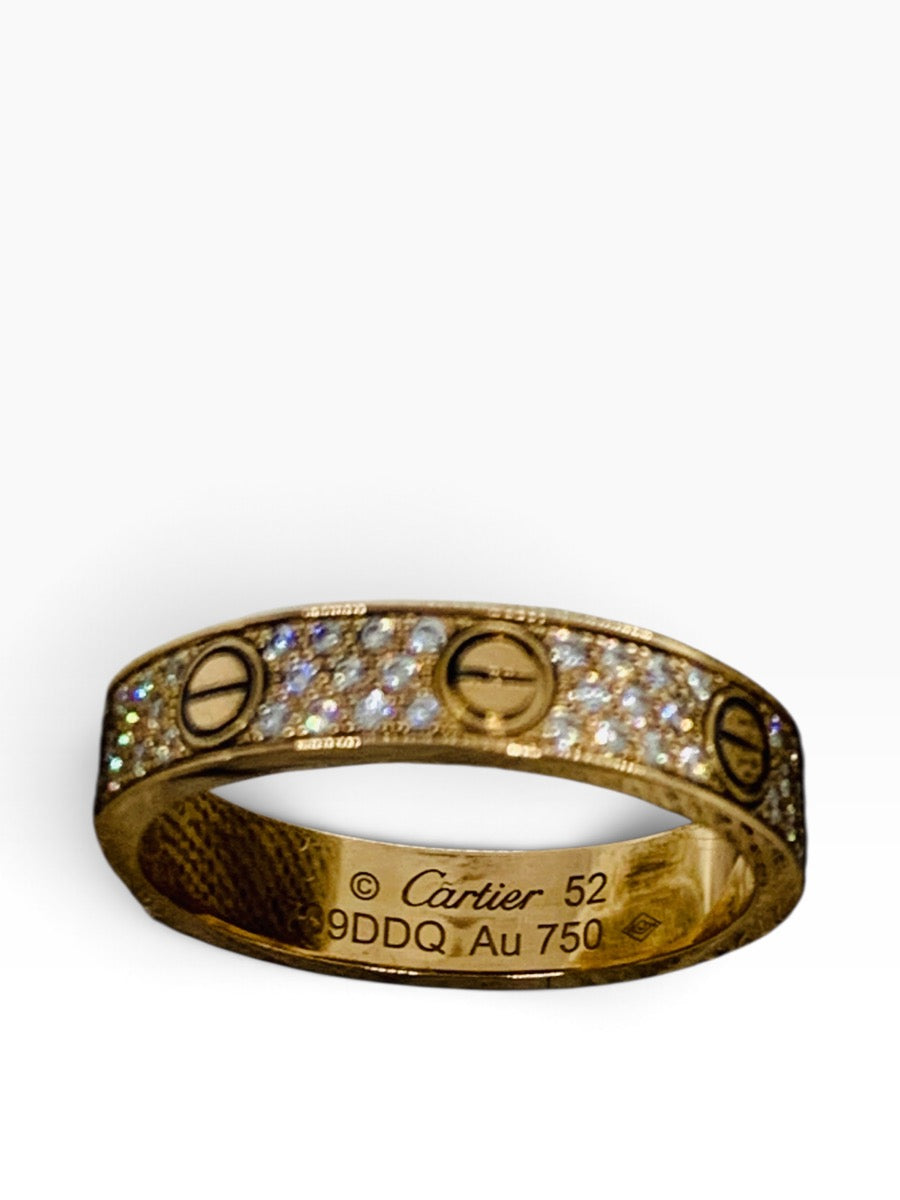 Cartier Love Ring Small Model Paved Au 750 18K Rose Gold Size 52 4mm Width
