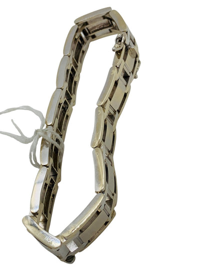 18K White Gold Rectangular Panel Link  Bracelet | Size 8 | 51.4g