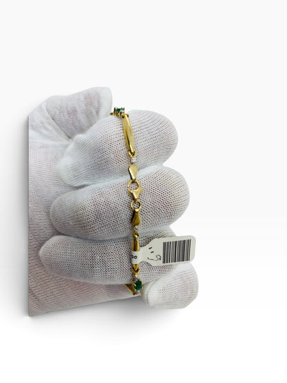 10K Yellow Gold Diamond Oval Cut Emerald Bracelet | 1 TCW | Size 7.5 | 4.2g