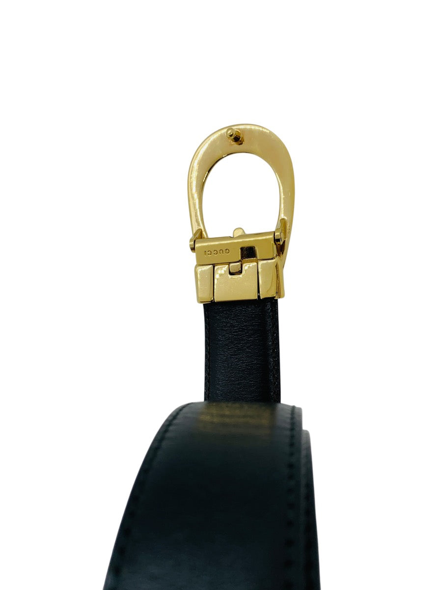 Gucci Buckle Leather Metal Black Belt Size 34