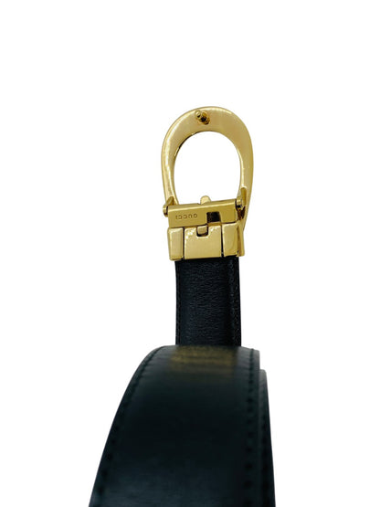 Gucci Buckle Leather Metal Black Belt Size 34