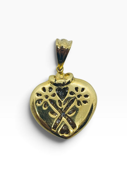 18K Solid Yellow Gold Heart Pendant Round Diamond 17.9 Grams | 1.64 TCW