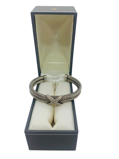 David Yurman Cable Bangle Bracelet .925 Sterling Silver  w/Natural Round Diamonds 3.6ct