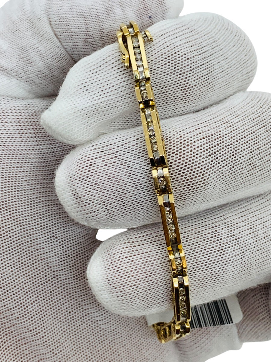 14K Yellow Gold Channel Set Diamond Bar Link  Bracelet | .50 TCW | Size 7.5 | 13.4g