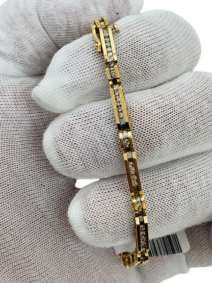 14K Yellow Gold Channel Set Diamond Bar Link  Bracelet | .50 TCW | Size 7.5 | 13.4g