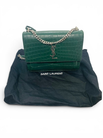 Yves Saint Laurent Sunset Green Crocodile Shoulder Bag Chain Strap