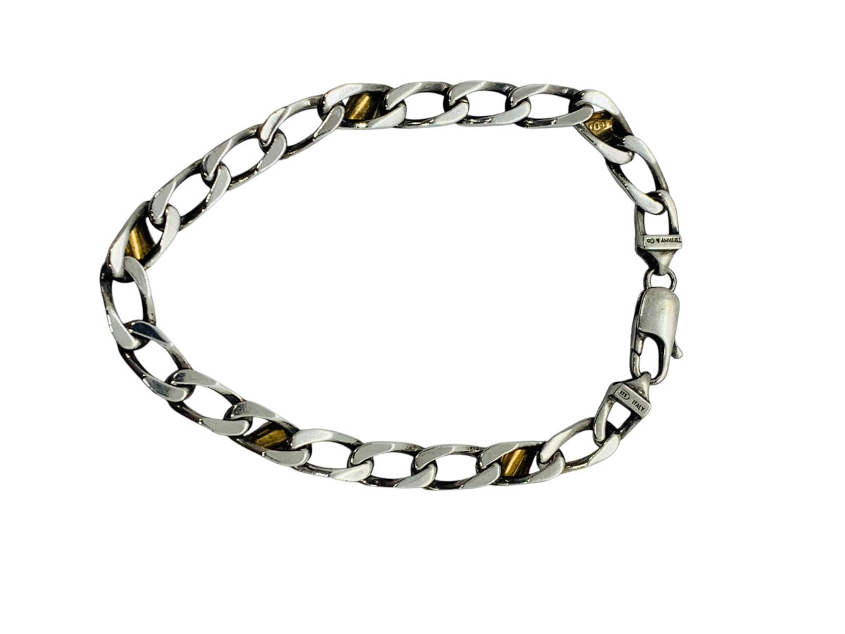 Tiffany & Co. 18KYG & Sterling Silver Curb Link Bracelet 7" 11.1g