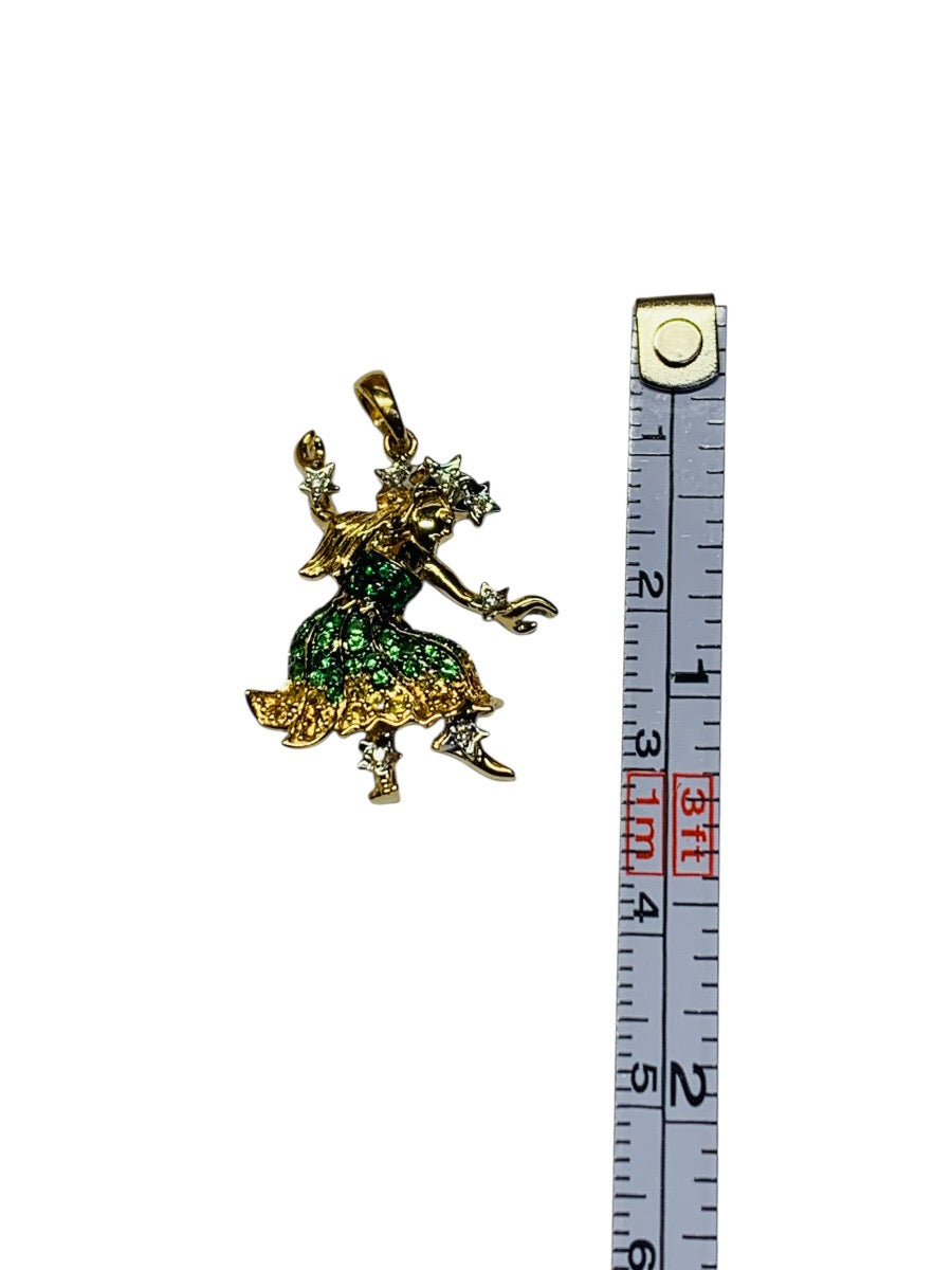 14K Yellow Gold Hawaiian Dancing Lady Dias/ Colored Stones