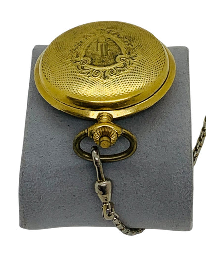 Gerard Day/Date Gold Tone Hunter-Case Pocket Watch Quartz