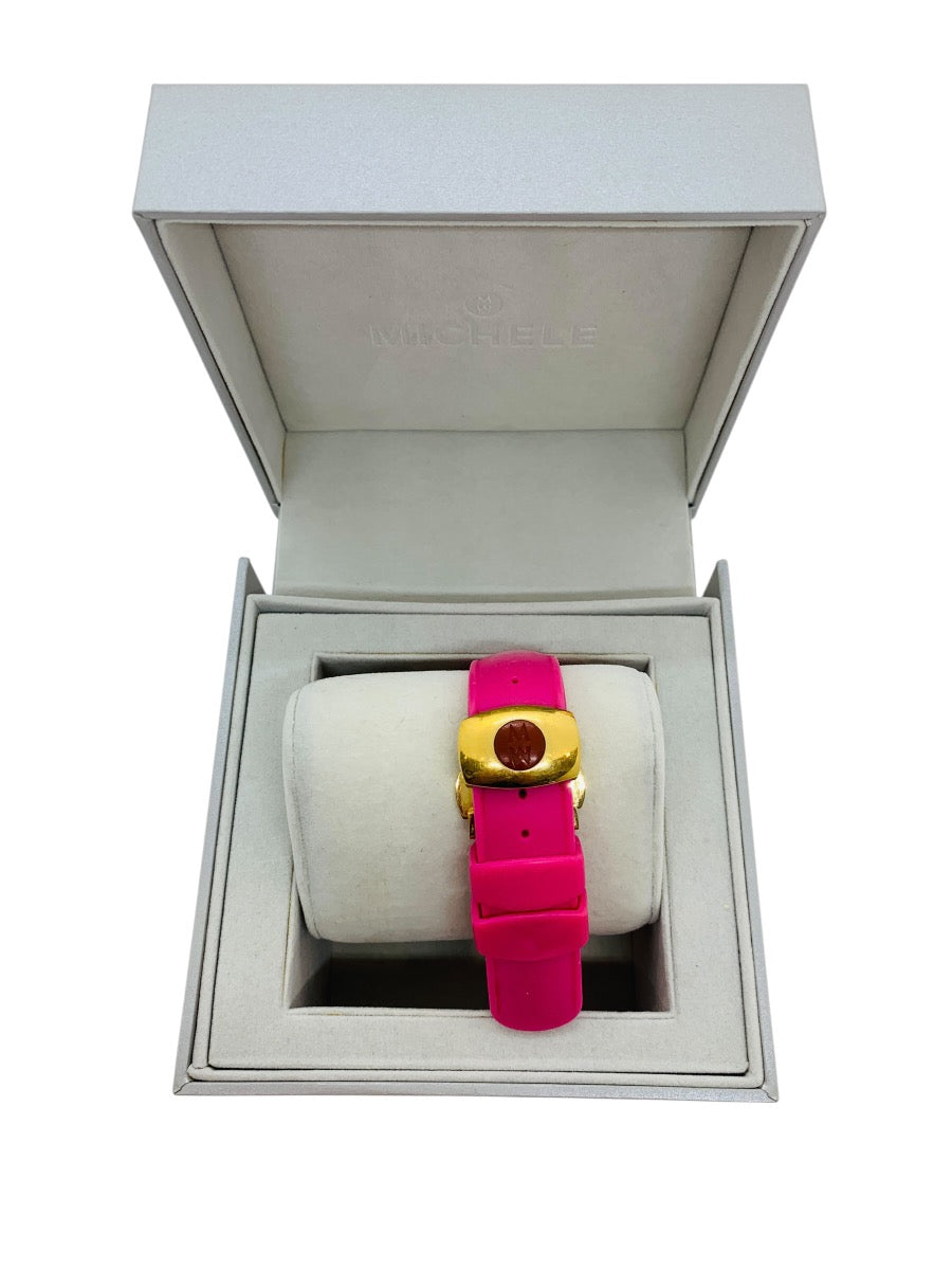 Michele Turbina Butterfly Lady's Chronograph 44mm Quartz Watch Pink Rubber Strap