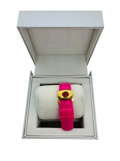 Michele Turbina Butterfly Lady's Chronograph 44mm Quartz Watch Pink Rubber Strap
