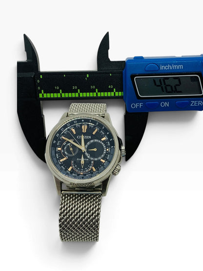 Citizen Eco-Drive Calendrier 46mm Automatic Watch Black Silver Mesh