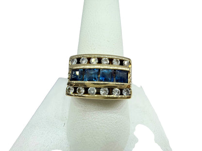 14K Yellow Gold Men's Blue Stone / Diamond Ring Size 10.5 | 10.2g