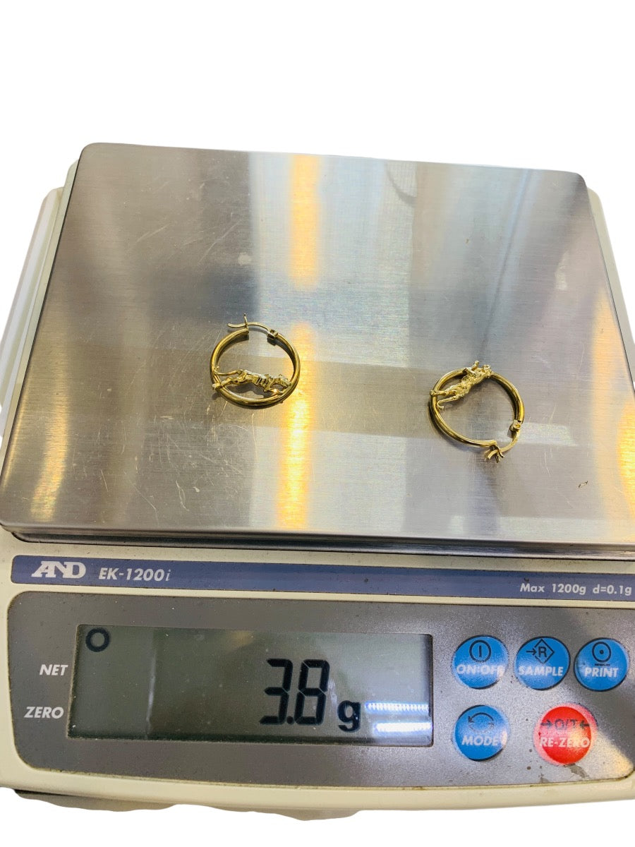 14K Yellow Gold Cheetah Hoop Earrings | Size 1 inch | 3.8g