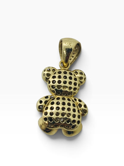 14K Yellow Gold Teddy Bear White/Red Stone Pendant 4.9 Grams | Size 1" x .5"