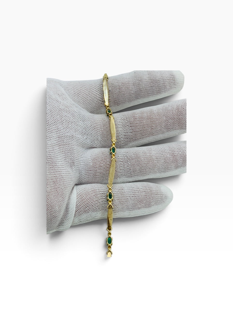 10K Yellow Gold Diamond Oval Cut Emerald Bracelet | 1 TCW | Size 7.5 | 4.2g