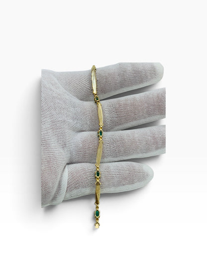 10K Yellow Gold Diamond Oval Cut Emerald Bracelet | 1 TCW | Size 7.5 | 4.2g