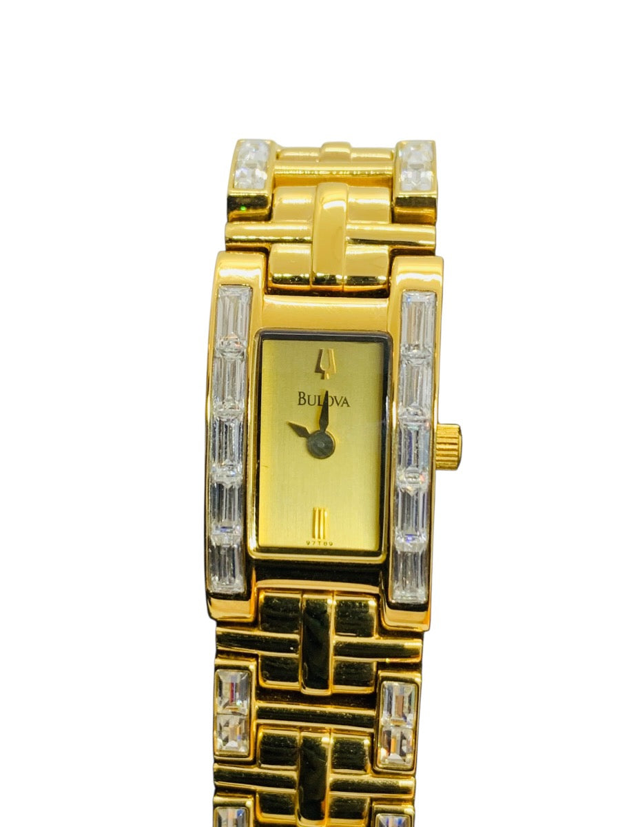 Bulova Lady's Tank Yellow Tone Square Quartz Watch w/ Box