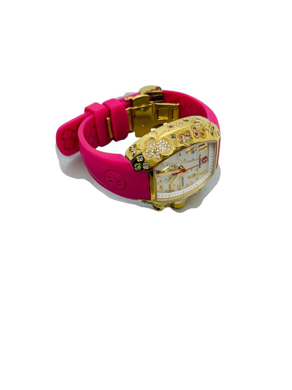 Michele Turbina Butterfly Lady's Chronograph 44mm Quartz Watch Pink Rubber Strap