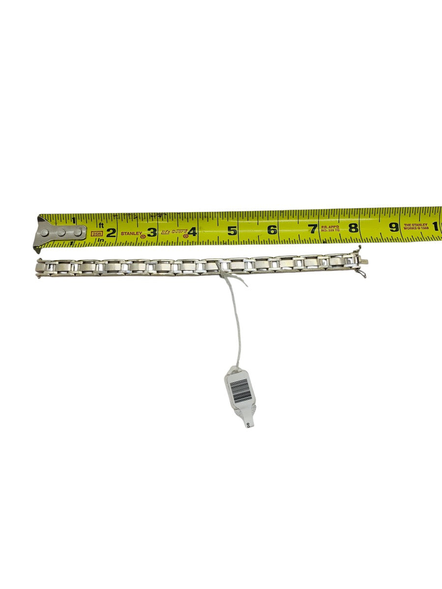 18K White Gold Rectangular Panel Link  Bracelet | Size 8 | 51.4g