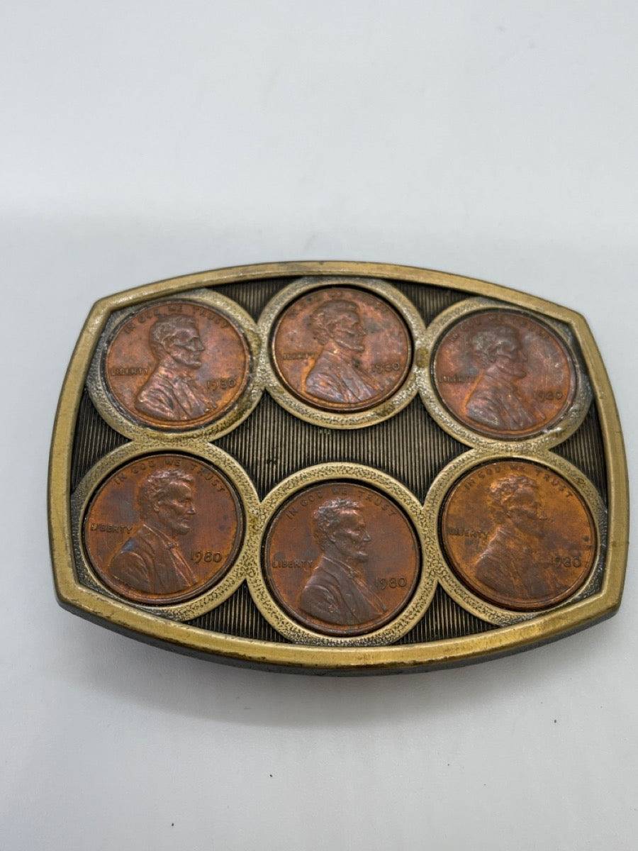 Vintage 1980 Lincoln Penny Belt Buckle-Collectible Coin Design