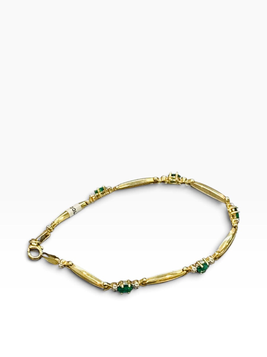 10K Yellow Gold Diamond Oval Cut Emerald Bracelet | 1 TCW | Size 7.5 | 4.2g