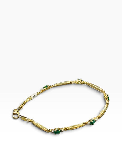 10K Yellow Gold Diamond Oval Cut Emerald Bracelet | 1 TCW | Size 7.5 | 4.2g