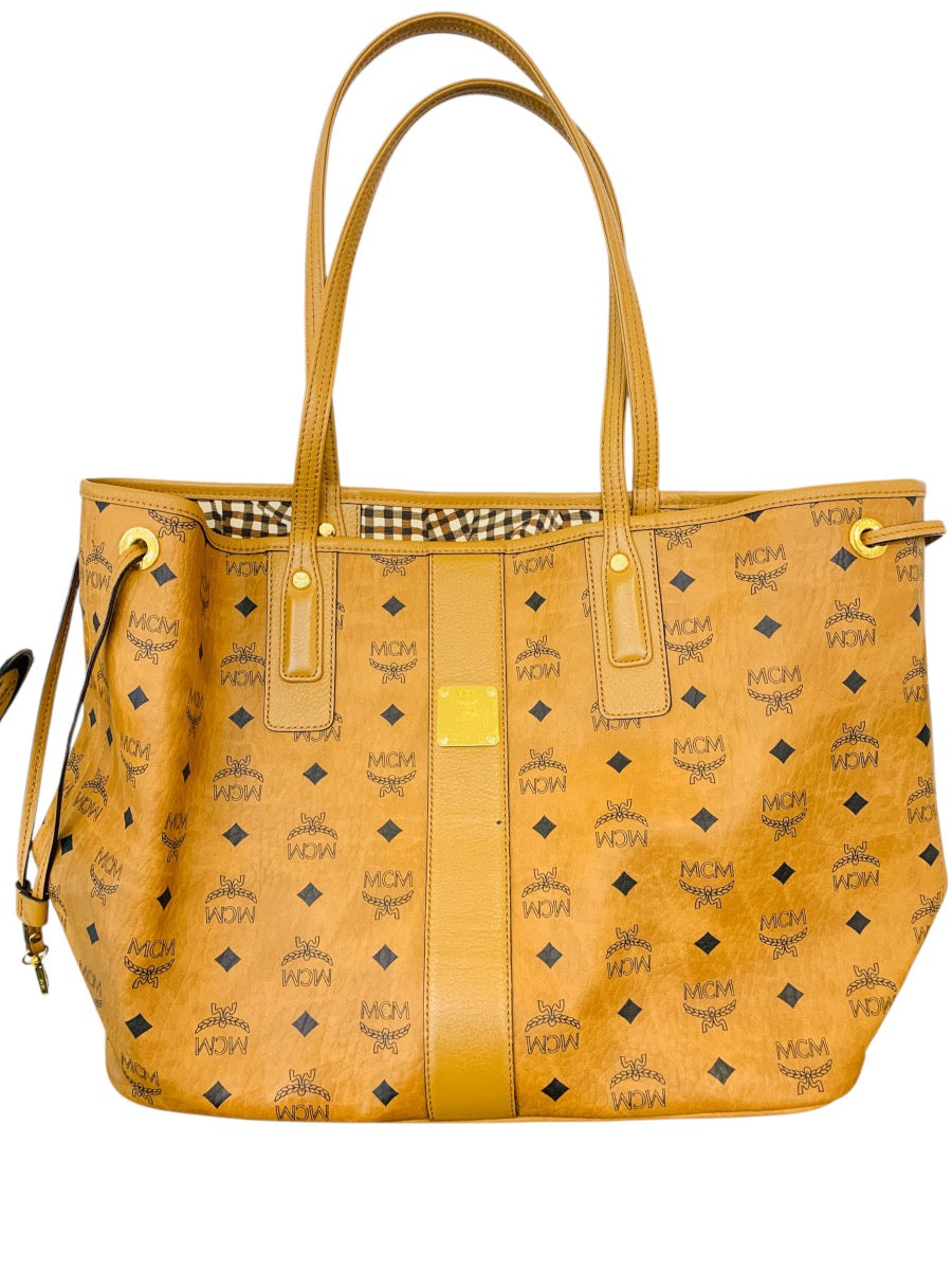 MCM Liz Large Reversible Visetos Brown Cognac Shopper Tote Bag Q5419