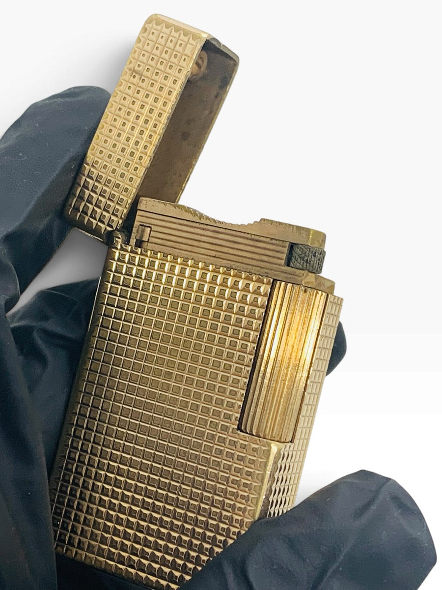 St Dupont Ligne 1 Vintage Gold Plated Diamond Head Luxury Pocket Lighter  Made in France